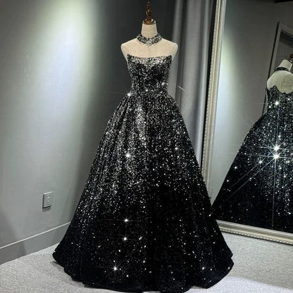Wunderschönes Ballkleid, trägerlos, schwarz, Pailletten, Abschlussballkleid, Abendkleid P2463