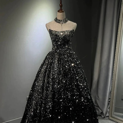 Wunderschönes Ballkleid, trägerlos, schwarz, Pailletten, Abschlussballkleid, Abendkleid P2463