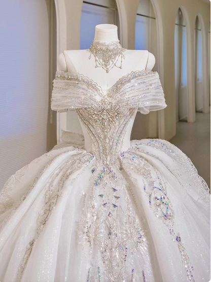 Princess French one-shoulder light luxury niche high-end high-quality texture floor-length wedding dress P2484