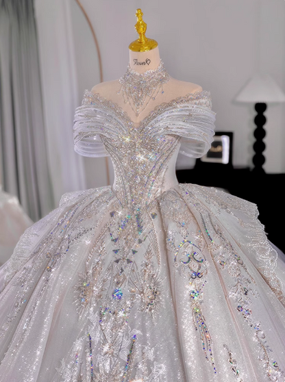 Robe de mariée de luxe longue au style princesse française en texture haut de gamme P2485
