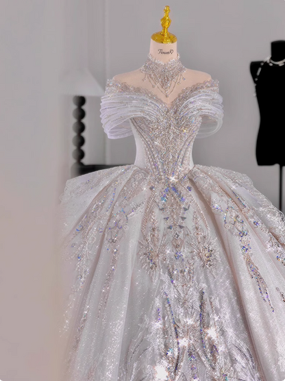 Robe de mariée de luxe longue au style princesse française en texture haut de gamme P2485