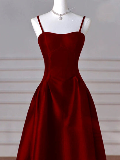 Robe de soirée longue trapèze en satin bleu marine à bretelles, robe de bal bleu marine P2490