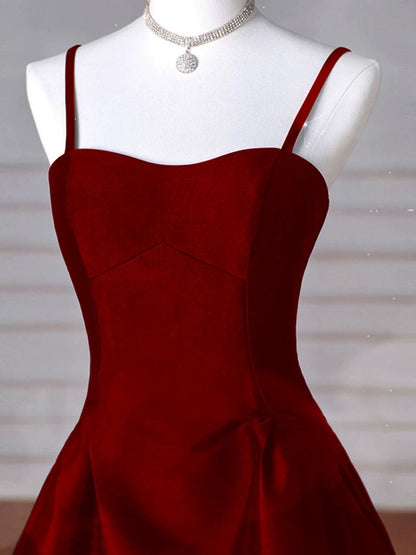 Robe de soirée longue trapèze en satin bleu marine à bretelles, robe de bal bleu marine P2490