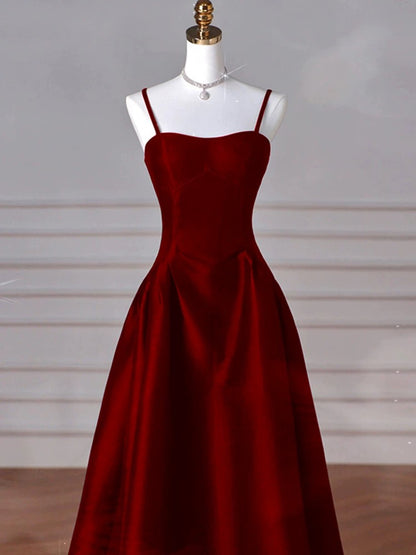 Robe de soirée longue trapèze en satin bleu marine à bretelles, robe de bal bleu marine P2490