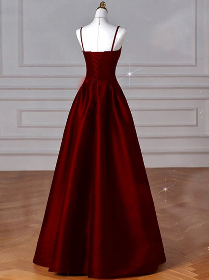 Robe de soirée longue trapèze en satin bleu marine à bretelles, robe de bal bleu marine P2490
