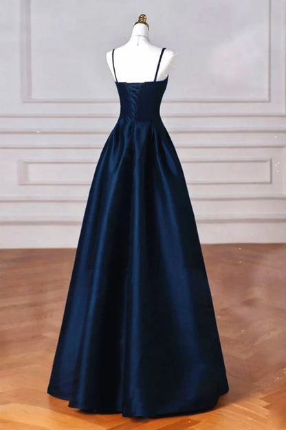 A-line Navy Blue Satin Straps Long Formal Dress Navy Blue Prom Dress P PreppyDress A-line Navy Blue Satin Straps Long Formal Dress Navy Blue Prom Dress P PreppyDress