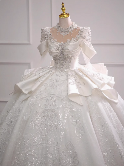 Long Sleeve French Style Sparkling Rhinestone Floor-Length Princess We –  PreppyDress
