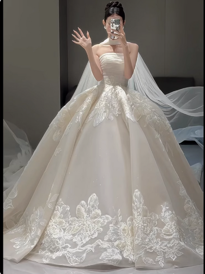 White French style tube top embroidered simple light wedding dress P24   PreppyDress