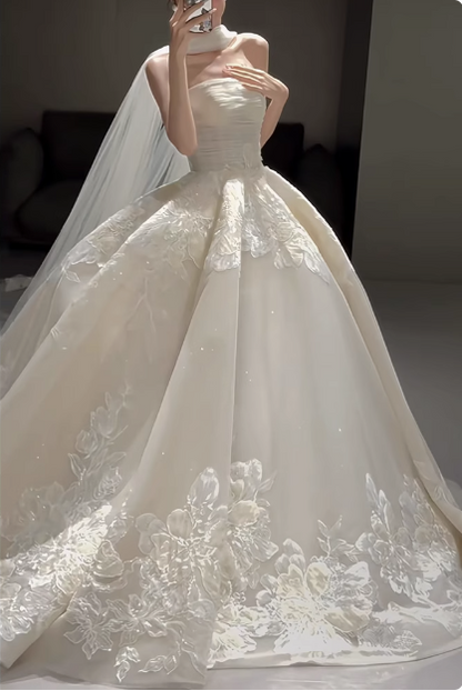 Haut tube blanc style français brodé simple robe de mariée légère P2492