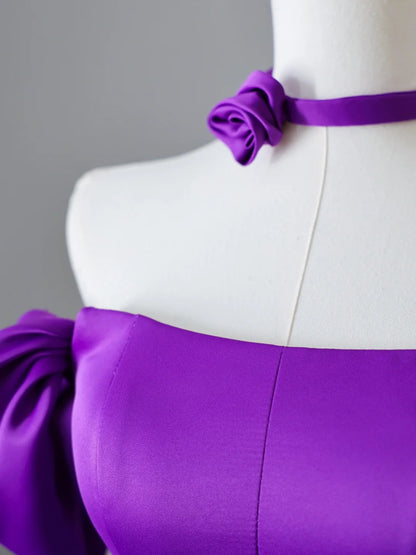 Unique charming purple satin A-line simple light prom dress P2505   PreppyDress
