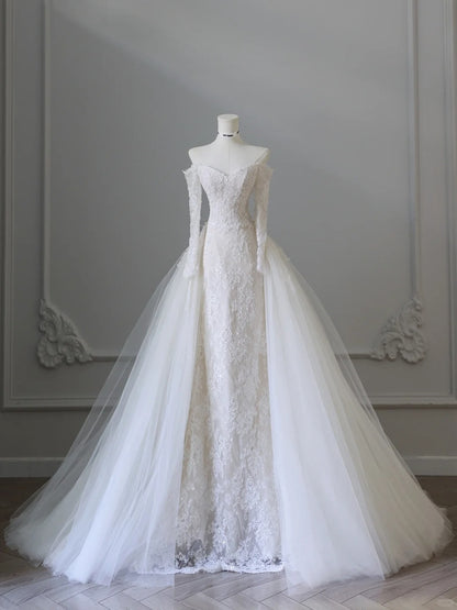 Robe de mariée sirène unique en dentelle blanche élégante P2519