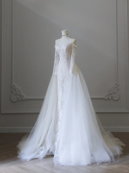 Robe de mariée sirène unique en dentelle blanche élégante P2519