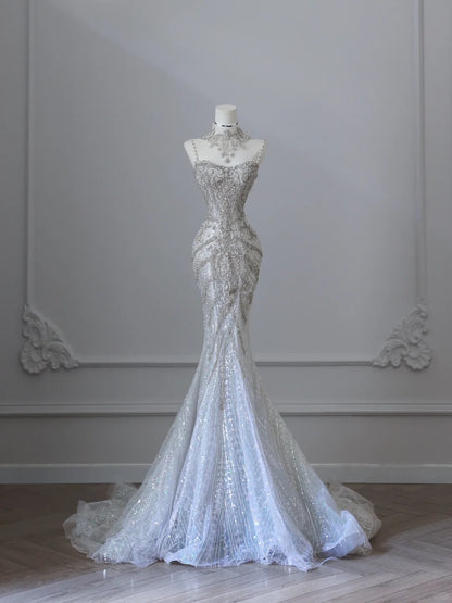 Shiny White Strapless Mermaid Luxury Wedding Dress P2520 – PreppyDress