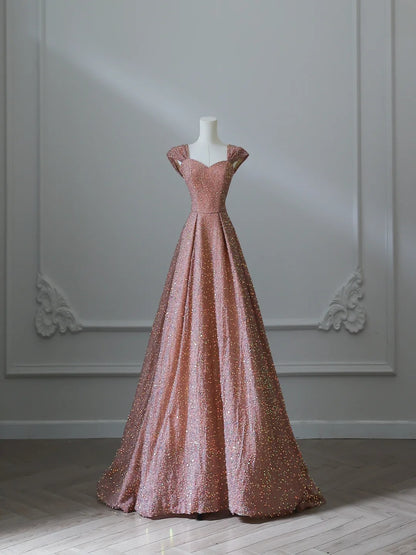 Elegantes A-Linien-Hochzeitskleid in Goldrosa mit Pailletten P2531
