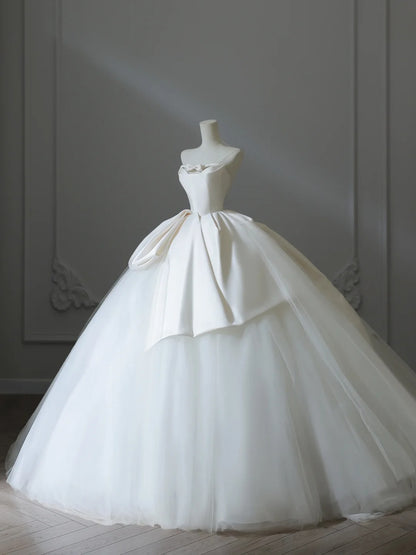 Girly Playful Bow A-line Tulle Satin Floor-length Wedding Dress P2534 Girly Playful Bow A-line Tulle Satin Floor-length Wedding Dress P2534
