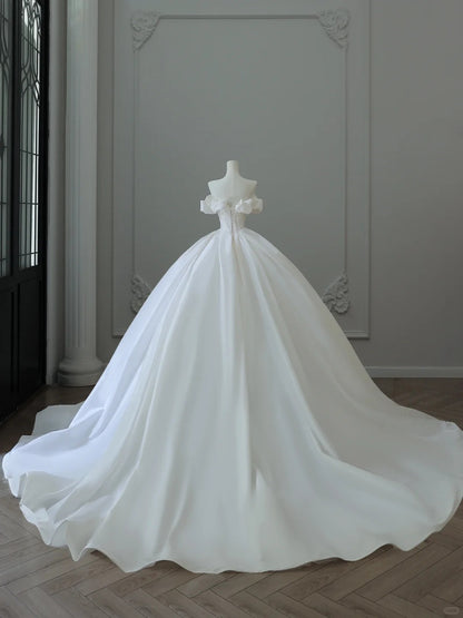 Elegant and simple white strapless satin wedding dress without decorat PreppyDress Elegant and simple white strapless satin wedding dress without decorat PreppyDress