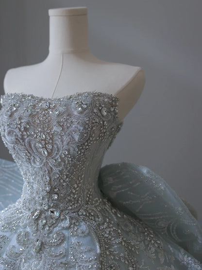 Dreamy Ice Crystal Blue Sparkling Beaded Rhinestone Bowknot Floor-Leng –  PreppyDress