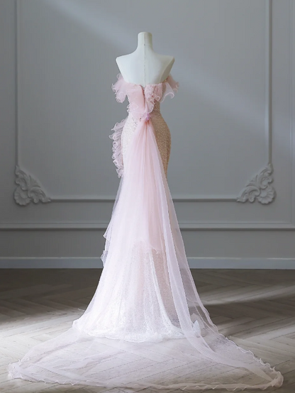 Elegant Pink Mermaid One Shoulder Beaded Prom Dress P2549  PreppyDress