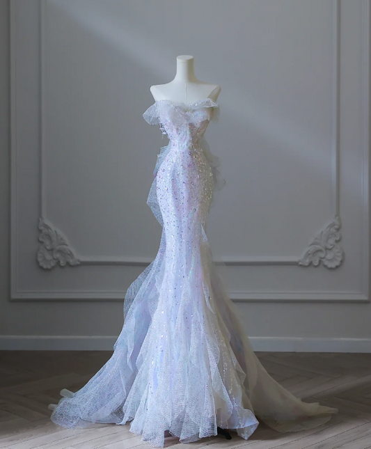 Dreamy Lilac Mermaid Tulle Sequin Prom Dress P2550