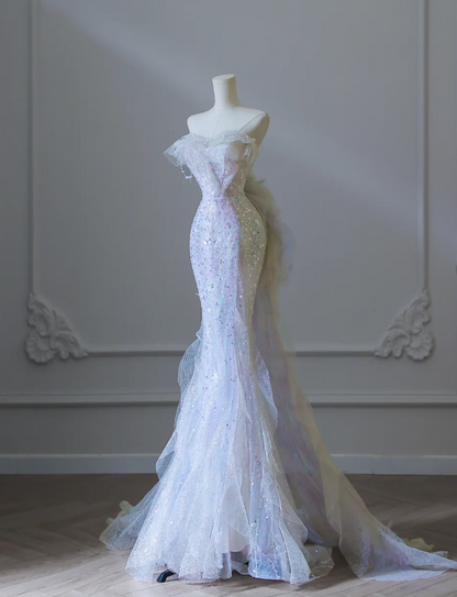 Robe de bal sirène en tulle à sequins lilas rêveuse P2550