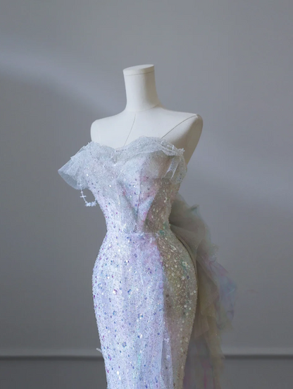 Robe de bal sirène en tulle à sequins lilas rêveuse P2550