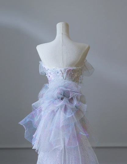 Robe de bal sirène en tulle à sequins lilas rêveuse P2550