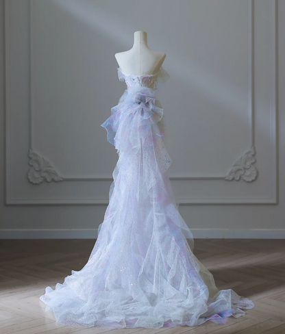 Robe de bal sirène en tulle à sequins lilas rêveuse P2550