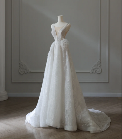 sleeveless a line wedding dresses Dress 2026 Lace Princess Applique Long V-neck Ivory Sleeveless Back Off-Shoulder Pleated Sleeveless Satin A-Line