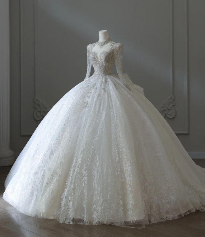 Sparkling Galaxy Long Sleeve A-Line Tulle Floor-Length Wedding Dress w PreppyDress Sparkling Galaxy Long Sleeve A-Line Tulle Floor-Length Wedding Dress w PreppyDress