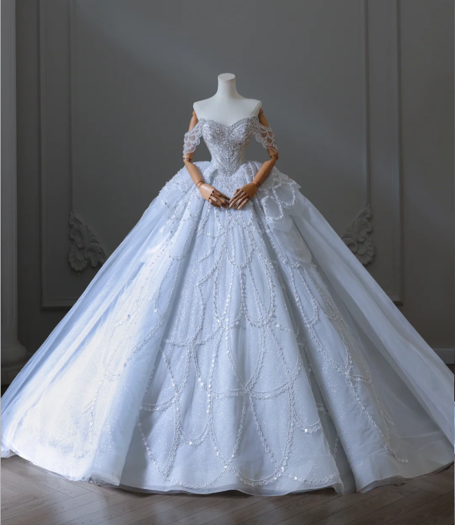 off the shoulder blue wedding dress Off Shoulder Illusion Sweetheart Embellished Glitter Long Quinceanera Dress