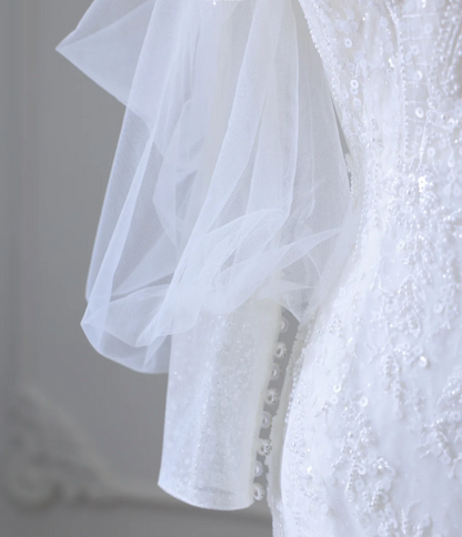 Elegantes Meerjungfrau Spitzenperlen Tüll Brautkleid P2584