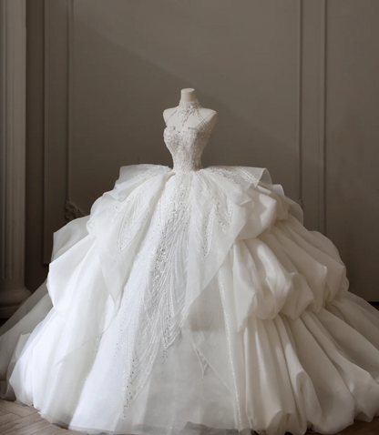 high waisted a line wedding dress Ivory A-Line Wedding Dress with Empire Waist Long Sleeves Wedding Dress with High Slit Plus Size PAOLA