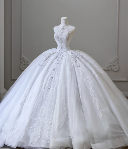 Vintage Lace Mock Neck Sleeveless Beaded Floor-Length Wedding Dress P2 PreppyDress Vintage Lace Mock Neck Sleeveless Beaded Floor-Length Wedding Dress P2 PreppyDress