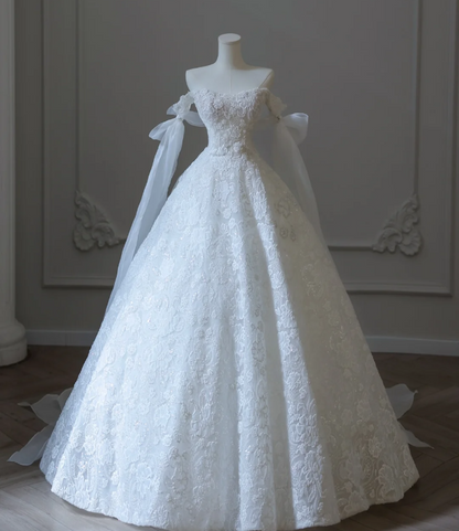 Vintage schulterfreies A-Linien Brautkleid in Bodenlänge mit Spitze P2608