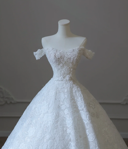 Vintage Lace Off-the-shoulder A-line Floor-length Wedding Dress P2608 PreppyDress Vintage Lace Off-the-shoulder A-line Floor-length Wedding Dress P2608 PreppyDress