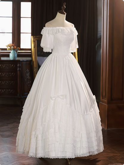 French One Shoulder Satin Layered Lace A-Line Wedding Dress P2636 PreppyDress French One Shoulder Satin Layered Lace A-Line Wedding Dress P2636 PreppyDress