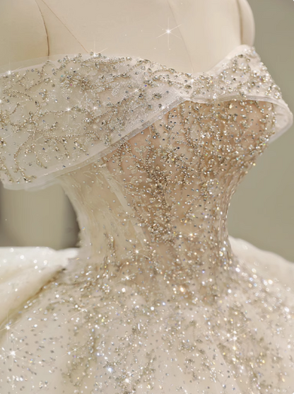 Prinzessin schulterfreies Strass-A-Linien-Tüll-Brautkleid P2644