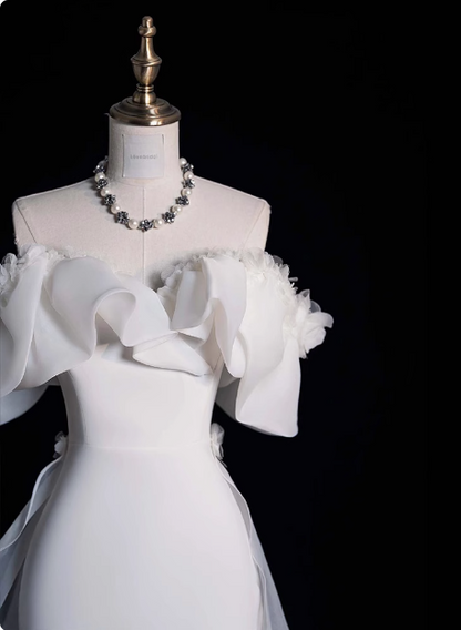 Elegantes und schlichtes One-Shoulder-Mermaid-Satin-Brautkleid in Bodenlänge P2648