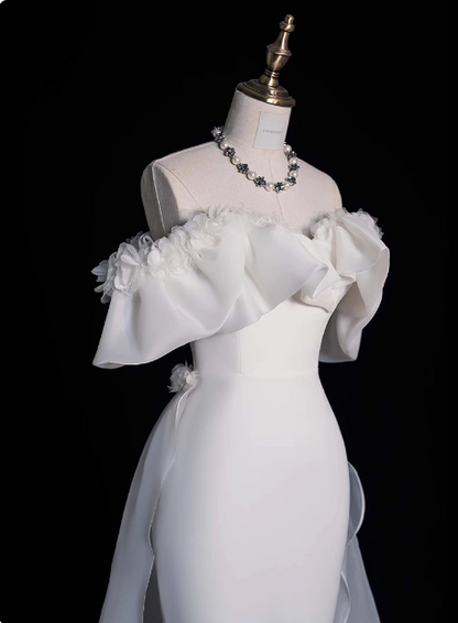 Elegantes und schlichtes One-Shoulder-Mermaid-Satin-Brautkleid in Bodenlänge P2648