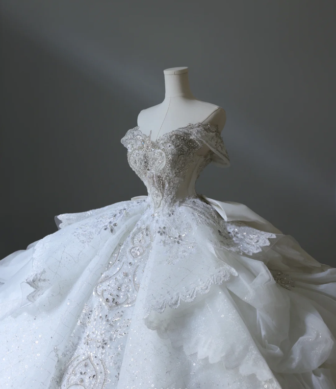 Vintage French Princess Off-the-shoulder Tulle Beaded Floor-length Wed – PreppyDress Vintage French Princess Off-the-shoulder Tulle Beaded Floor-length Wed – PreppyDress