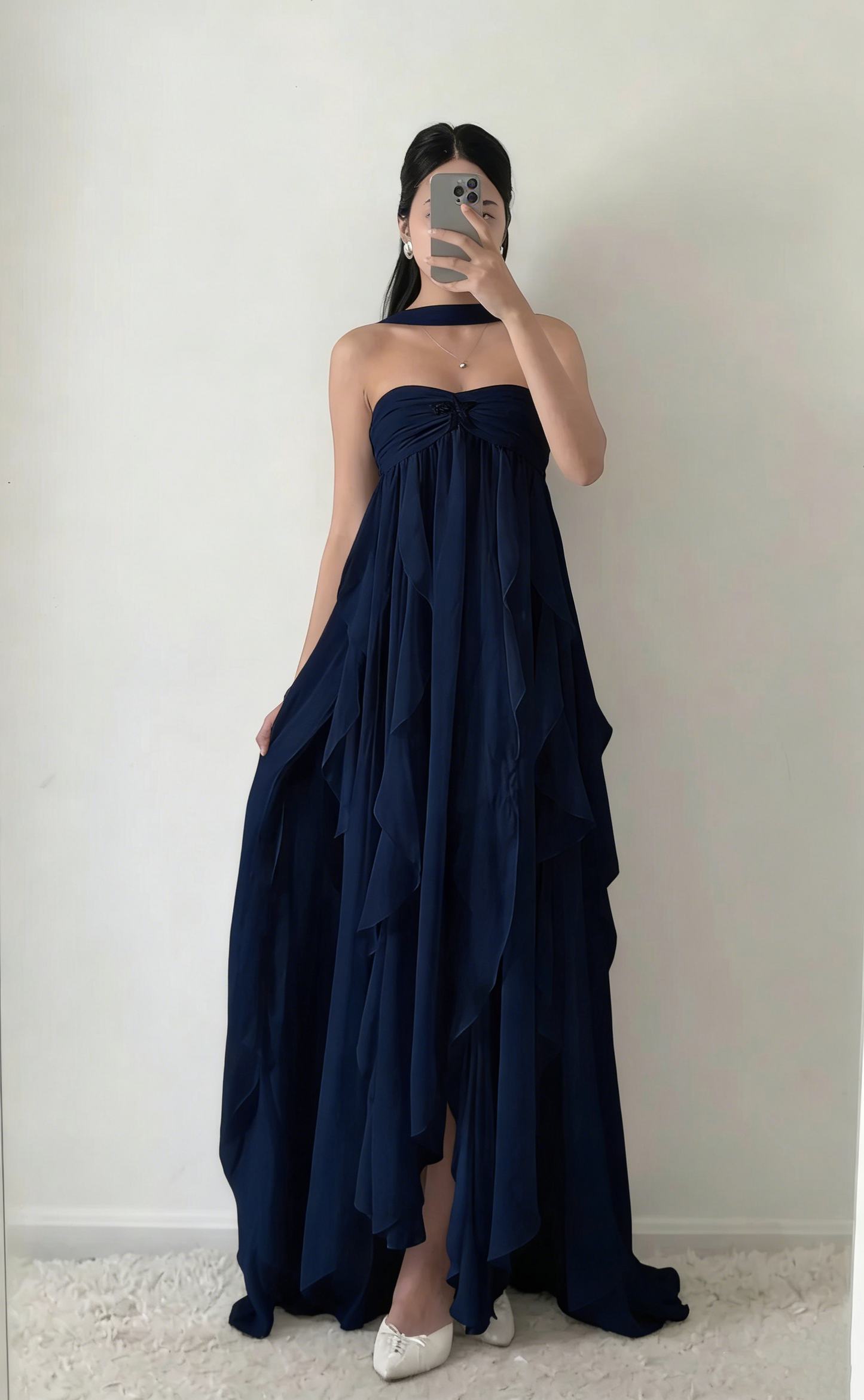 Robe de bal bustier simple en mousseline de soie blanche, robes de soirée sans manches P267