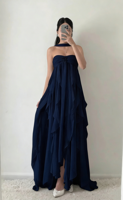 Robe de bal bustier simple en mousseline de soie blanche, robes de soirée sans manches P267
