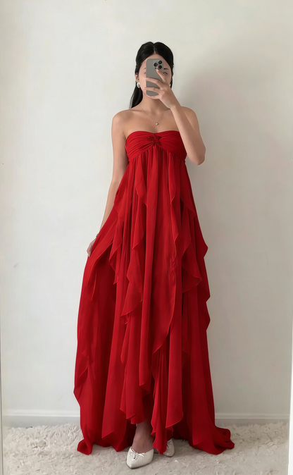 Robe de bal bustier simple en mousseline de soie blanche, robes de soirée sans manches P267