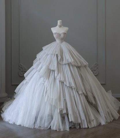 Glitzernde Galaxie Sweetheart-Ausschnitt Mehrlagiges Tüll A-Linie Bodenlanges Brautkleid P2570