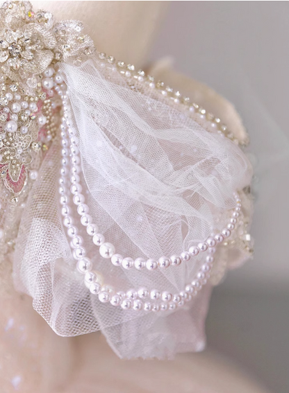Prinzessin One-Shoulder pinker französischer Tüll besticktes luxuriöses bodenlanges Hochzeitskleid P2670
