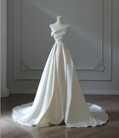 Simple and Elegant White Satin A-Line Wedding Dress P2571 – PreppyDress