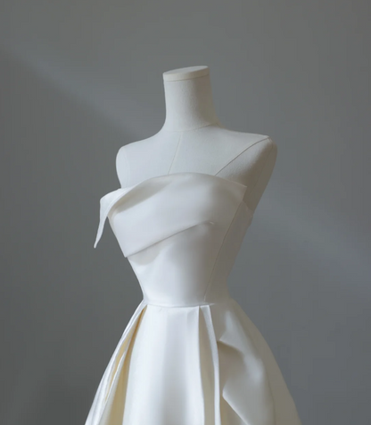 Simple and Elegant White Satin A-Line Wedding Dress P2571 PreppyDress Simple and Elegant White Satin A-Line Wedding Dress P2571 PreppyDress