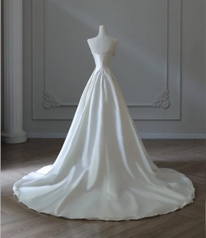 Simple and Elegant White Satin A-Line Wedding Dress P2571 PreppyDress Simple and Elegant White Satin A-Line Wedding Dress P2571 PreppyDress