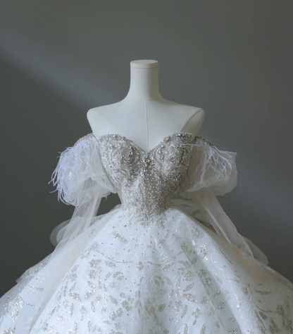 strapless open back dress Dreamy Sweet Princess Heart-Shaped Neck Rhinestone Floor-Length Wedding  Dress P2572