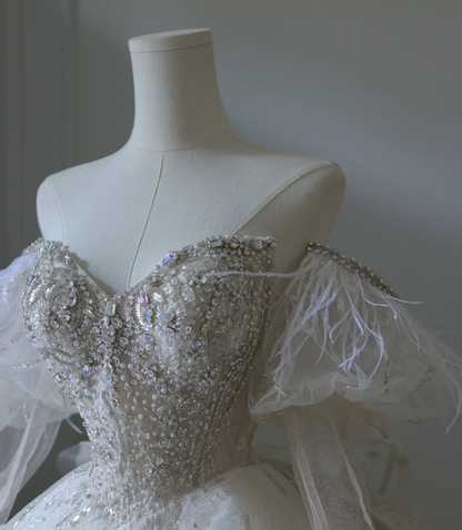 Verträumtes Süßes Prinzessinnen Herzförmiger Hals Strass Bodenvorschlag Hochzeitskleid P2572